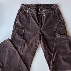 True Religion Dark Brown Cargo Pants with White Stitching